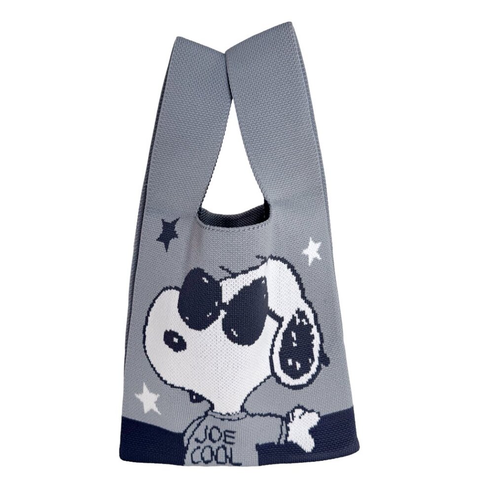 Peanuts Joe Cool Snoopy Knitted Baggu Grey Mini Tote